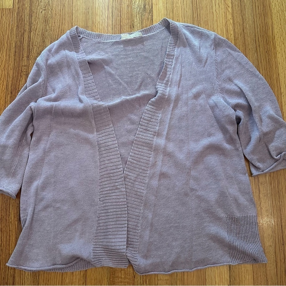 Eileen Fisher Fine Organic Linen Luna Crepe  Knit Short Cardigan L (z)